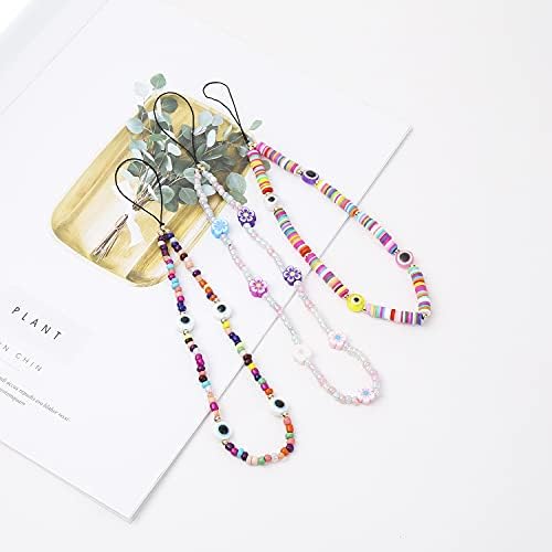 6PCS Beaded Phone Charms Strap Fruit Star Faux Pearl Rainbow Beads Phone Chains Beaded Lanyard for Camera Key Wallet Valentines Day Gifts for Her Women - Image 6