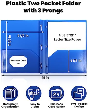 SUNEE 12-Pack Blue Plastic Folders with Pockets and Prongs, Letter Size, 9 x 11.5 in - Image 2