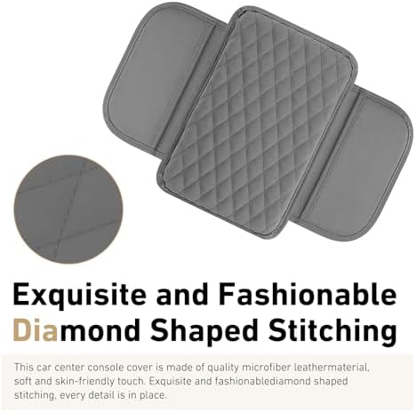 Center Console Cover, Armrest Cushion with 2 Storage Bags, Microfiber Leather Waterproof Pad for Car SUV Truck, Universal Interior Accessories (Gray) - Image 3