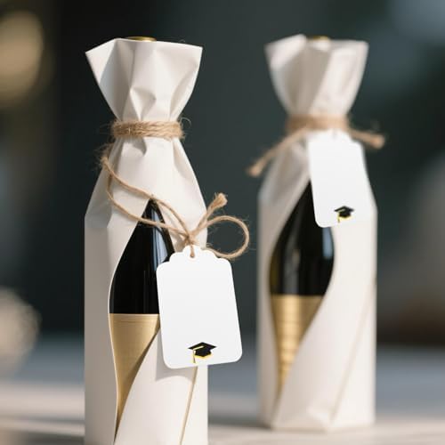 100Pcs Blank Gift Tags with String Foil Black Gold Grad Cap Large Paper Gift Tags with 65 Ft Jute Twine for Congratulations Graduation Congrats Grad Class of 2025 Party - Image 5
