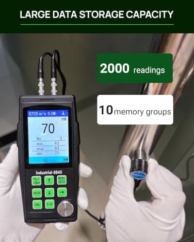 Professional Ultrasonic Thickness Gauge Industrial-884X, 0.033–15.75" (0.85–400 mm) Range, PC Data Connectivity, Multi-Probe Compatible, Digital Measuring Tool with 2000 Data Memory & Color LCD - Image 6