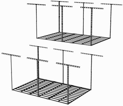 SunsGrove 4x6 Garage Storage Overhead Rack Organization, Adjustable Ceiling Mounted Storage Racks, 800LBS Weight Capacity, 22"-40" Ceiling Dropdown, 2 Pcs, Hammertone Black by SunsGrove
