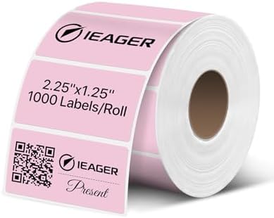 iEager 2.25x1.25 Inch Thermal Labels, Pink Durable Thermal Printer Stickers, Self-Adhesive Rectangle Shipping Label Printer Sticker for Barcode, Name, Address, 1000 Labels/Roll by ReliableThermalLabelsYouCanCountOn