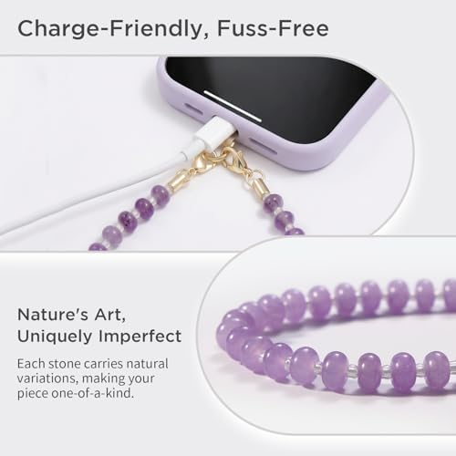 POSADINA Natural Stone Phone Charm, Beaded Healing Phone Wrist Strap, Handmade Cellphone Chain Lanyard with Tether Tab - Image 3