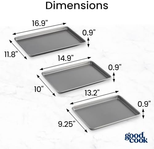 GoodCook Everyday Nonstick Baking Sheet Set, 3 Pack Includes Small (13×9) Medium (15×1) and Large (17×11) Pans Carbon Steel Construction Cookie Sheets Bakeware Set, Gray - Image 2