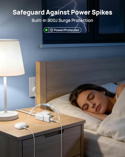 TROND 360 Rotating Flat Plug Extension Surge Protector 12 ft, 3 AC, White - Image 5