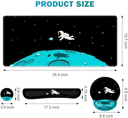 Gaming Mouse Pad, Large Desk Mat, Cute Desk Pad Protector, 4in1 XXL Mousepad + Keyboard Wrist Rest+Mouse Wrist Rest+Coaster Set with Ergonomic Desk Pad for Home Office PC Computer, Cool Space Alien - Image 2