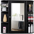 Iwell Bathroom Medicine Cabinet with Mirror, Wall Cabinet with 2 Adjustable Shelves & 6 Open Shelves, Bathroom Cabinet Wall Mounted, Over The Toilet Space Saver Storage Cabinet, Black by IWELL