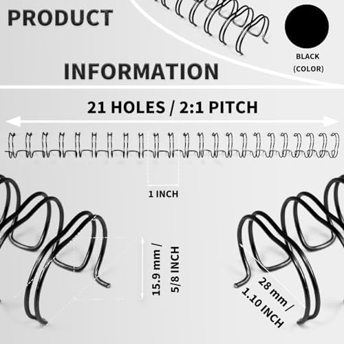 Rayson WR21159BK Wire Binding Spines, 2:1 Pitch Double Loop Binding Wires 5/8 Inch, 21-Loop Wire Ring Pack of 50 with Black - Image 4