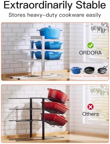 ORDORA Pots and Pans Organizer Under Cabinet 15.8" 8-Tier Adjustable Silver - Image 5