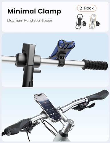 Pnitri 2026 New Upgraded Bike Phone Holder Handlebar - 1S Quick Install, Motorcycle Phone Mount, Bicycle Phone Holder fit Large Phone Case for iPhone Samsung (Black Grey Silicone 2-Pack) - Image 3