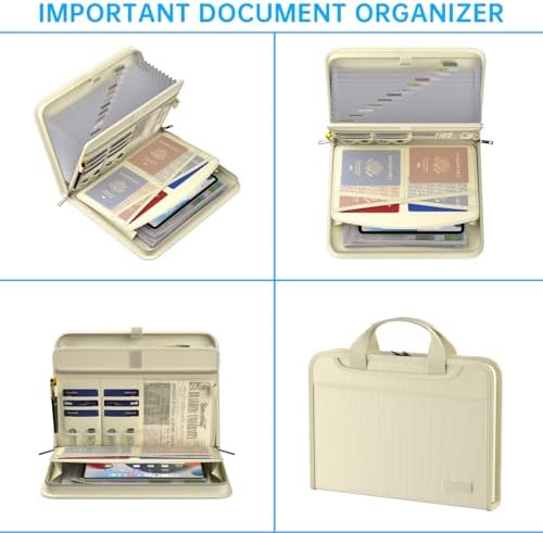 ENGPOW Accordion File Organizer,Fireproof Expanding File Folder with Multi Pockets,13 Pockets Document Organizer Bag with Handle & Labels,Portable Home Travel Safe Storage for Letter A4 Files,Beige - Image 3