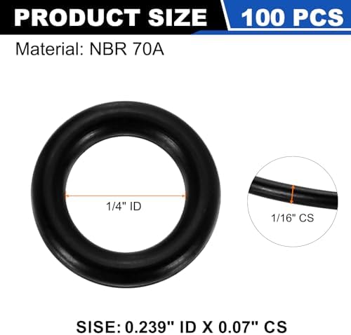 uxcell 100Pcs AS-010 NBR 70A O-Rings 1/4"ID x 1/16"CS/0.239"ID x 0.07"CS - Image 2