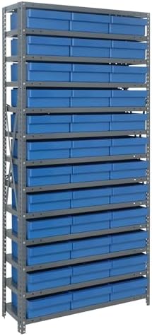 Quantum Storage Systems 1275-801BL Solid Heavy Duty 13 Shelves 36 Super Tuff Euro Blue Bins 75" H x 36" W x 12" D by QuantumStorageSystems