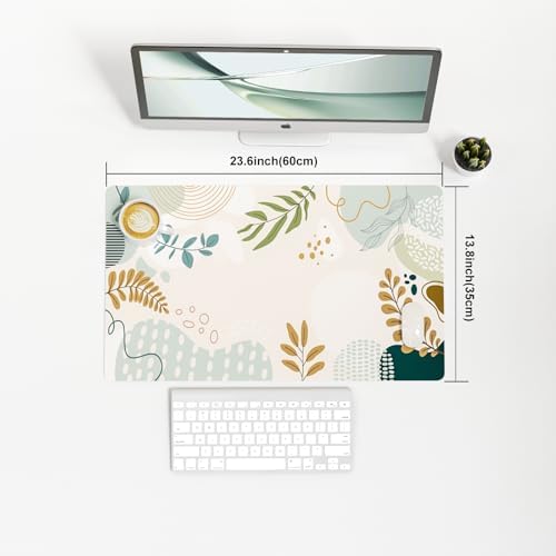 Faux Leather Large Mouse Pad, Office Desk Mat, 23.6"x13.8", Botanical - Image 3