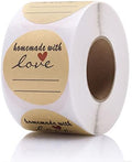 1.5" Homemade with Love Stickers, 500 Pcs Kraft Jar Canning Label Stickers for Baked Packaging, Cookie Bags, Fudge Containers, Store Owners, Crafts, Organizing, Price Tags by GOYOMI