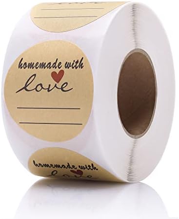1.5" Homemade with Love Stickers, 500 Pcs Kraft Jar Canning Label Stickers for Baked Packaging, Cookie Bags, Fudge Containers, Store Owners, Crafts, Organizing, Price Tags by GOYOMI