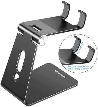 OMOTON C2 Adjustable Aluminum Cell Phone Stand with Charging Cutout, Black - Image 2