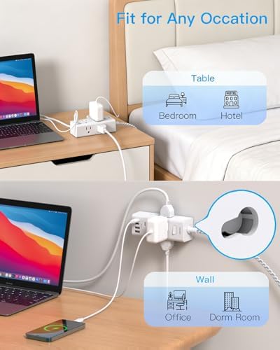 10Ft Flat Extension Cord with Multiple Outlets, Surge Protector Power Strip - Image 6