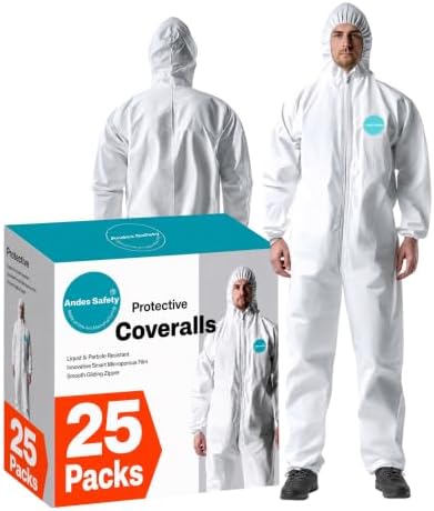 Andes 25 Pack Hazmat Suits, Paint Suits, Lab Coveralls by AndesSafety