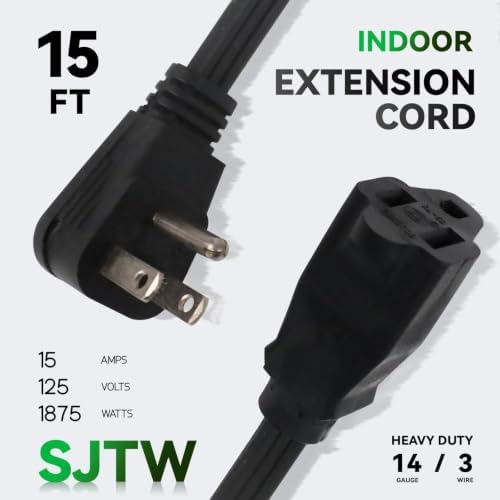 EP 15 Ft Heavy Duty Appliance Extension Cord,14 AWG 3-Prong Flat Plug Black - Image 2