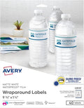 Avery Durable Waterproof Wraparound Rectangle Labels with Sure Feed Technology,1-1/4" x 9-3/4",Matte White,40 Customizable Labels for Laser and Pigment-Inkjet Printers (22845),(Pack of 5) by Avery