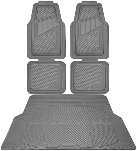 CAR PASS Heavy Duty Rubber Floor Mats Gray Car Mats Full Set with Trunk Cargo Liner - Universal Waterproof Floor Mats for Car SUV Truck, Durable All Weather Automotive Liner Mats (All Gray) by CARPASS