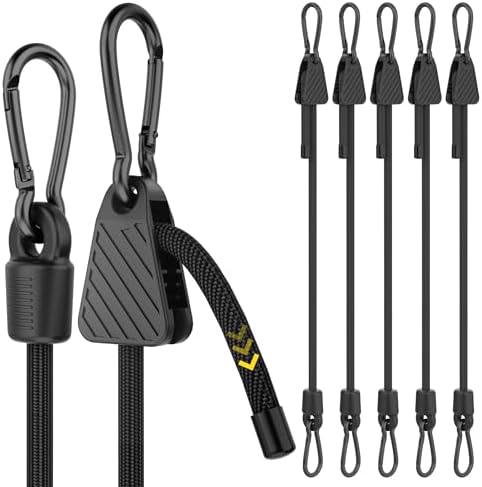 Bungee Cords with Hooks, 96 inch Adjustable Bungee Cords with Carabiner Hooks, Easy to Adjust from 7 to 96 inch Black Elastic Bungee Straps with Clips Heavy Duty for Bike, Cargo, Tarps, 6 Pack by Rugtol