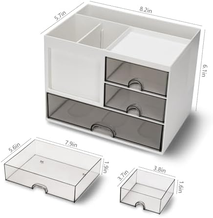 QIYVLOS Desk Organizer with 3 Drawer, Multi-Functional Pencil Pen Holder for Desk, Desk Organizers and Storage with 8 Compartments, Desktop Organizer for Office Home Art Supplies (White) - Image 6
