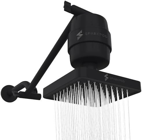 SparkPod Filtered Shower Head w/ 11" Shower Arm, 6" Round, Black Matte by SparkPod