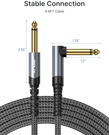 JSAUX Guitar Cable 6.6 ft, Amp Cord for Electric Guitar/Mandolin/Bass, Pro Audio Instrument Cable with 1/4" Tips(TS Port) Right Angle to Straight-Gray - Image 6