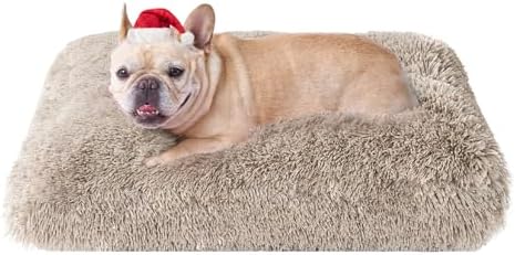 EHEYCIGA Fluffy Dog Crate Bed for Medium Dogs, Plush Crate Pad, Taupe by EHEYCIGA