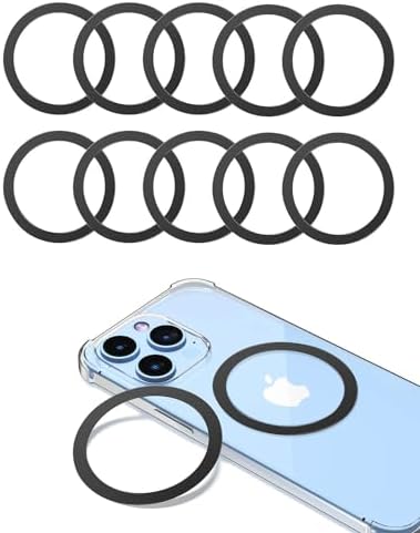 KALAPOP Metal Rings 10PCS,Ultra-Thin(0.4mm) for MagSafe Sticker,Magnetic Adapter,Phone Cases&Wireless Charger,Compatible with iPhone 17/Air/16/15/14/13,Galaxy S24/S23/S22/Kindle (Black 10PCS) by KALAPOP