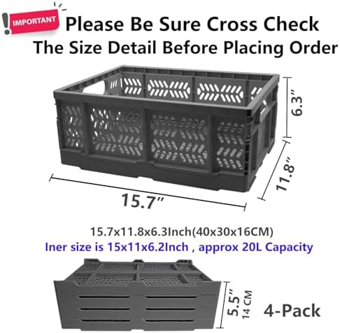 4-Pack Plastic Storage Crates,20L Foldable Baskets,Collapsible Crates, Baskets and Bins for Toys, Home Storage, Office Products, Gifts, Easter Eggs (Grey) - Image 2