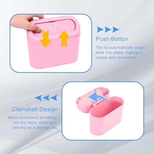 Car Trash Can with Lid, Leakproof Mini Car Garbage Can with Trash Bags Pink - Image 4