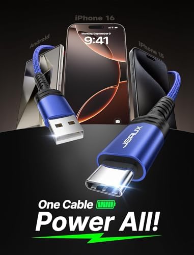 JSAUX USB C Cable [2-Pack 3.3ft], USB A to USB C for iPhone, Samsung, Blue - Image 2