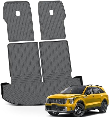 KUST Trunk Cargo Mat for Kia Sorento 2021-2025 2026 (6 Seats), TPE Rubber Rear Cargo Liner with 2nd Row Backrest Mat for Sorento Accessories All Weather Protection Cover 3PCS by KUST