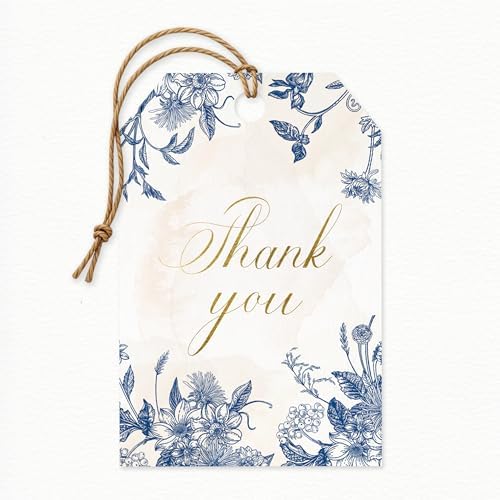 Vintage Blue Thank You Gift Tags with String 48pcs for Favors and Gift Bags by MobiuseaCreation