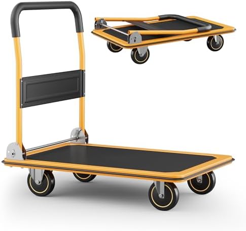 Foldable Push Cart Dolly | 660 lbs. Capacity | Heavy Duty Moving Platform Hand Truck with Swivel Wheels | Small Flatbed Cart | Space Saving Push Handle-y by ElevateYourEveryday
