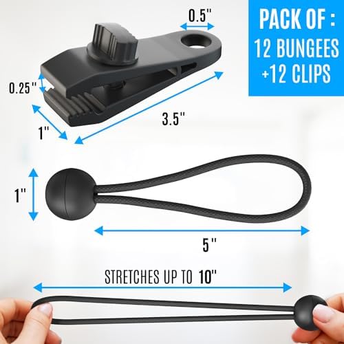 24 Pack - Tarp Clips Heavy Duty Lock Grip & Tarp Tie Downs Bungee Cords with Balls - Super Strong - Heavy Duty Clamps, Alligator Design - Secures Tarps, Tents, Awnings, Banners or Covers (24 Pack) - Image 3