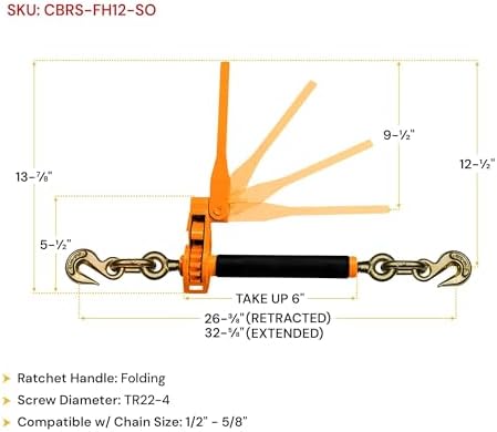 2 Pack 1/2" - 5/8" Hi-Viz Orange Quick Folding Handle Ratchet Load Binder with Grab Hook 18,100 lbs WLL | Tie Down Hauling Chain Binders for Flatbed Truck Trailer - Image 6