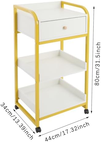 Salon Trolley Cart with Drawer, 3 Tier Metal Esthetician Cart with Wheels Utility Salon Storage Carts for Nail Spas Barber Shops Tattoo Shop (White) - Image 3