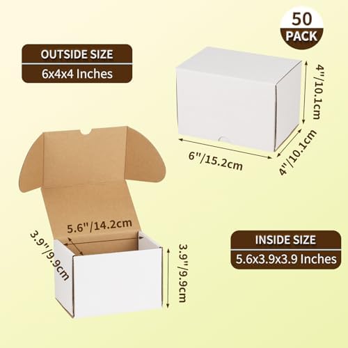 WIFTREY 50 Pack 6x4x4 Small Shipping Boxes, White Corrugated Cardboard Boxes 6 x 4 x 4 for Packaging Small Business, Mailing, Shipping - Image 2
