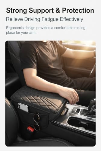Car Center Console Cover, Middle Console Cushion with Storage Pockets, Leather Car Armrest Pad, Universal Arm Rest Cover for Vehicle Interior Accessories (Black) - Image 4