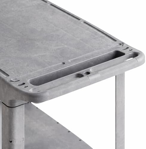 Commercial Gray Heavy Duty 2-Shelf Utility Cart with Flat Top Work Surface and Built-in Tool Compartment, 550lb. Capacity, 5" Casters, 44" x 25 1/4" x 32 1/4" - Perfect for Restaurant, Warehouse - Image 2