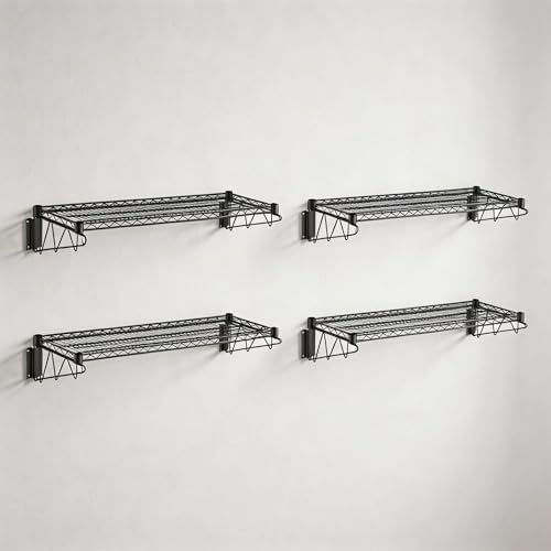 4 Pack 18" x 60" Black Epoxy Wire Wall Shelf, NSF Heavy Duty Commercial Wall Mounted Storage Rack, Industrial Shelving for Garage, Warehouse by Zedfire