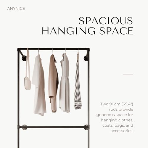 Industrial Pipe Clothing Rack, Wall Mounted Clothes Rack, 37.4", 2 Rods - Image 4