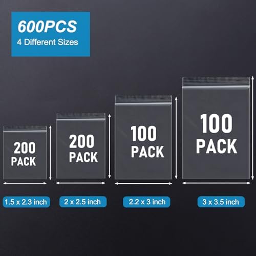600 PCS Small Plastic Bags, Assorted Sizes, Mini Baggies - Image 4