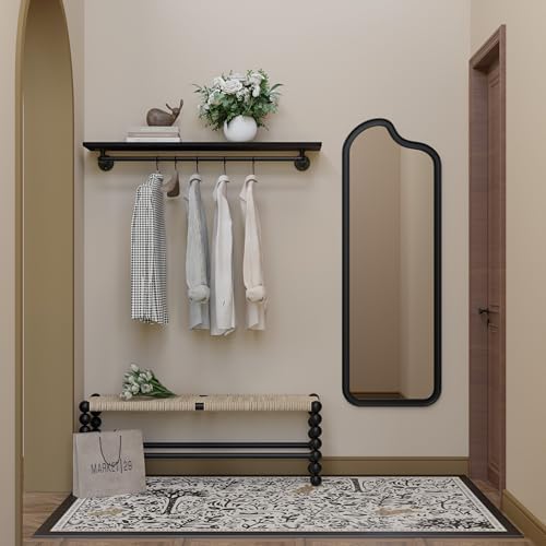 Black Clothes Rack 48in, Wall Mounted Garment Rack with Real Wood Shelf, Heavy Duty Hanging Clothes Rack, Multi-Purpose Hanging Rod, Space-Saving Closet Storage - Image 7