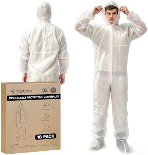 TICONN Hazmat Suit Disposable Coveralls, Full Body Lab Overall Paint Suit by TICONN